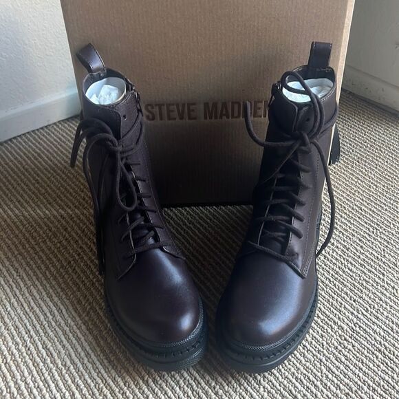 NEW Steve Madden lace up combat boots brown 7.5 - Picture 1 of 8